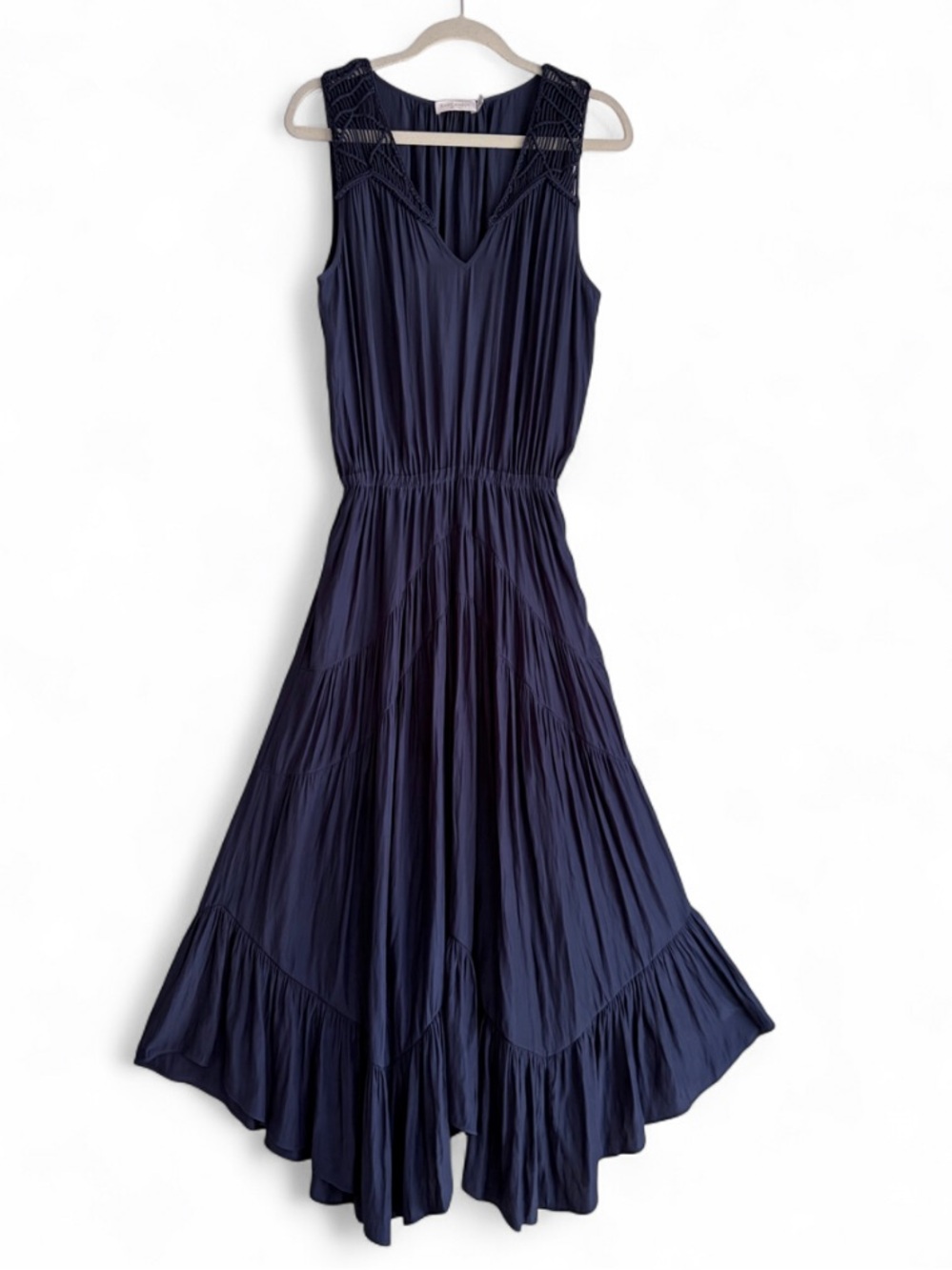 Ramy Brook Fenix Navy Blue Tiered Ruffle Sleeveless Maxi Dress Size M